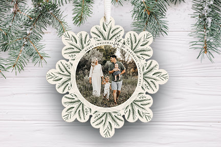 minted, Paula Pecevich, christmas photo card, holiday ornament photo card, snowflake ornament
